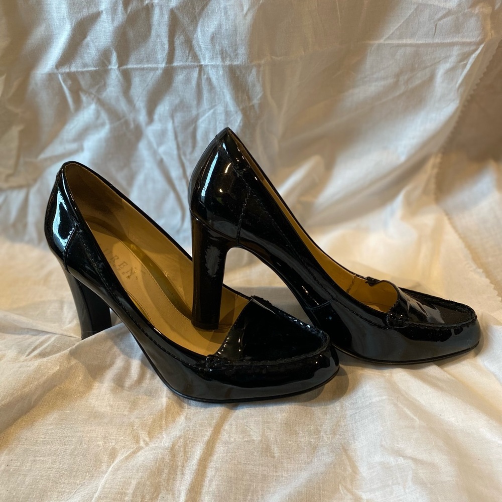 Ralph Lauren Black Leather Loafer Heels
